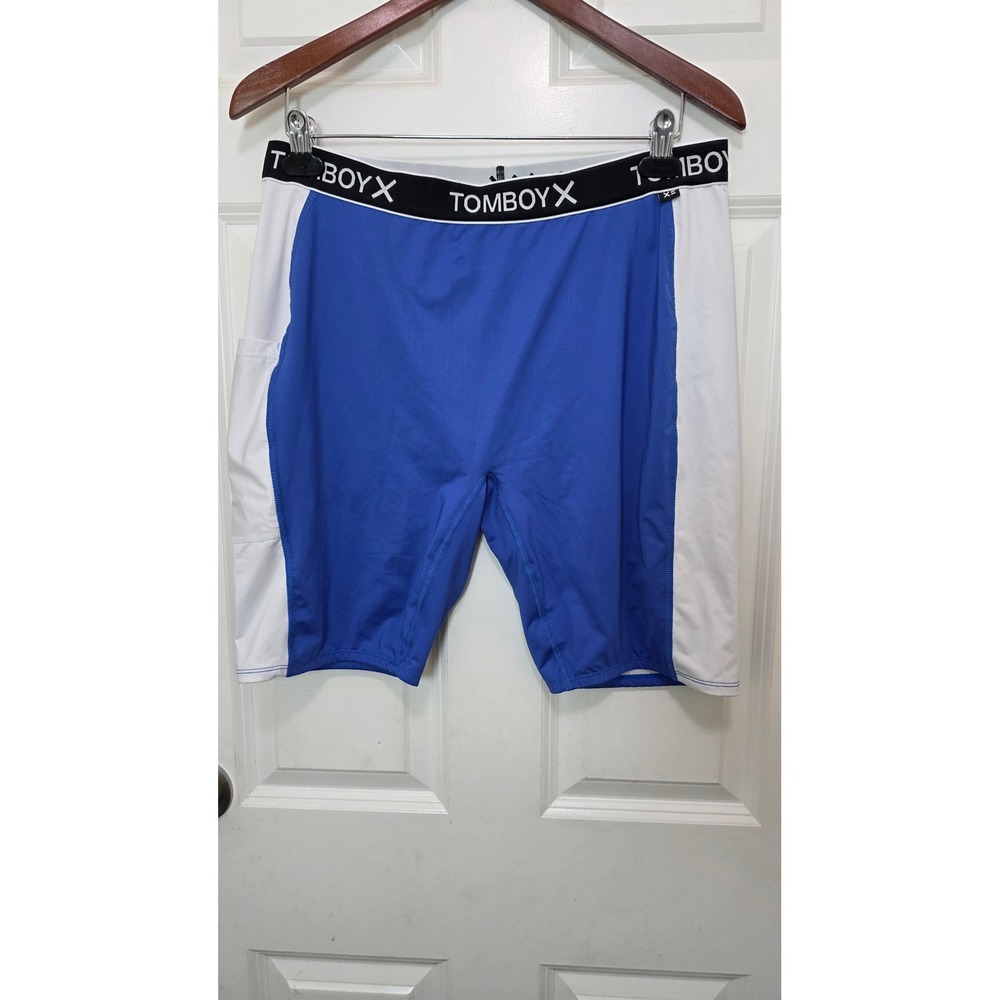 TomboyX Sport Shorts Unisex 2X Blue White 9 Inch Activewear Pocket Plus Size